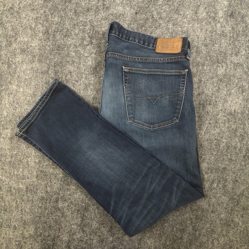 Polo Ralph Lauren Jeans Mens 36x32 Blue Varick Slim Straight Dark Wash Denim PRL